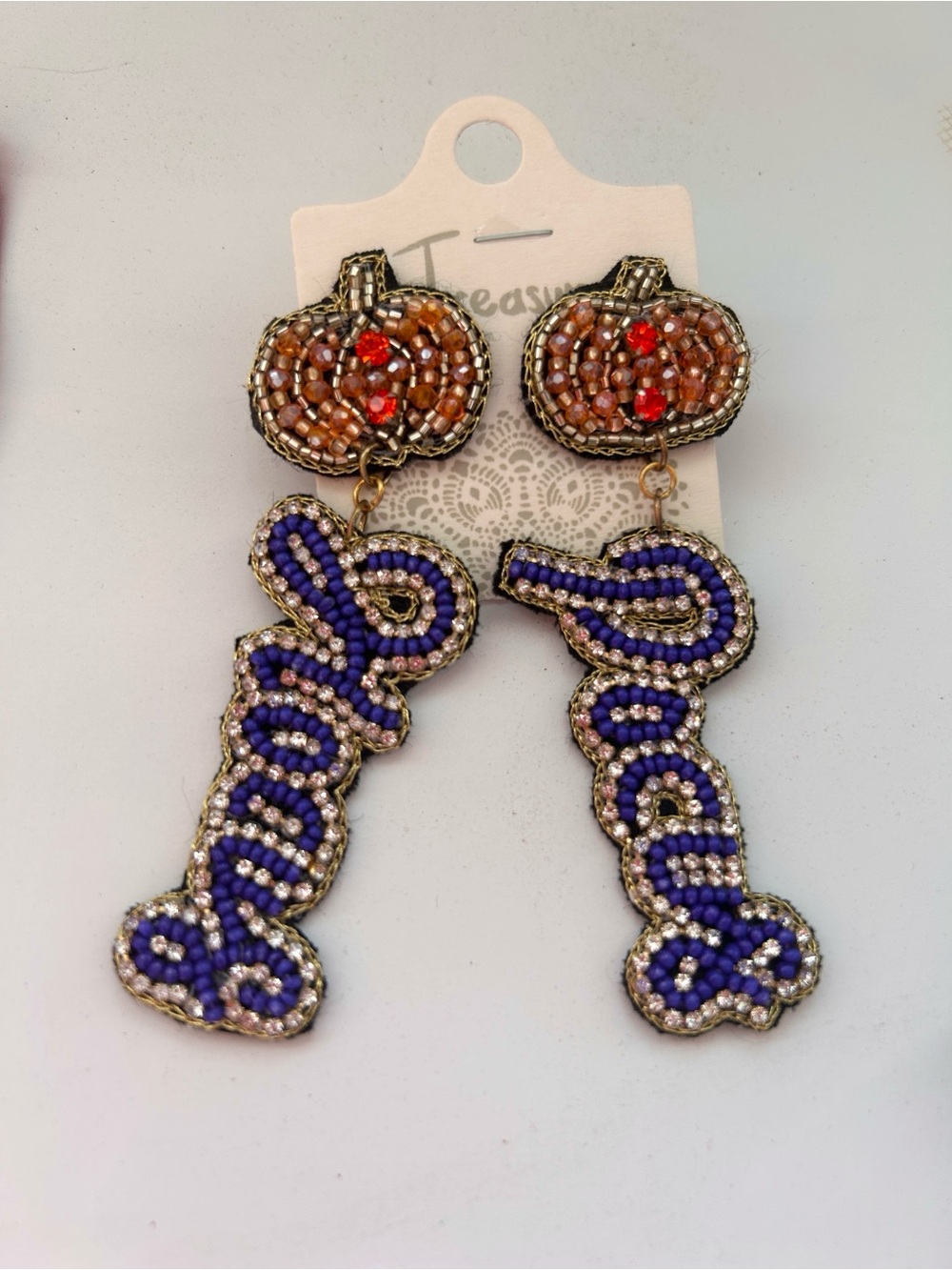 2/$28 NEW Treasure Beaded Jeweled Pumpkin Hocus Pocus Pierce Earrings Halloween